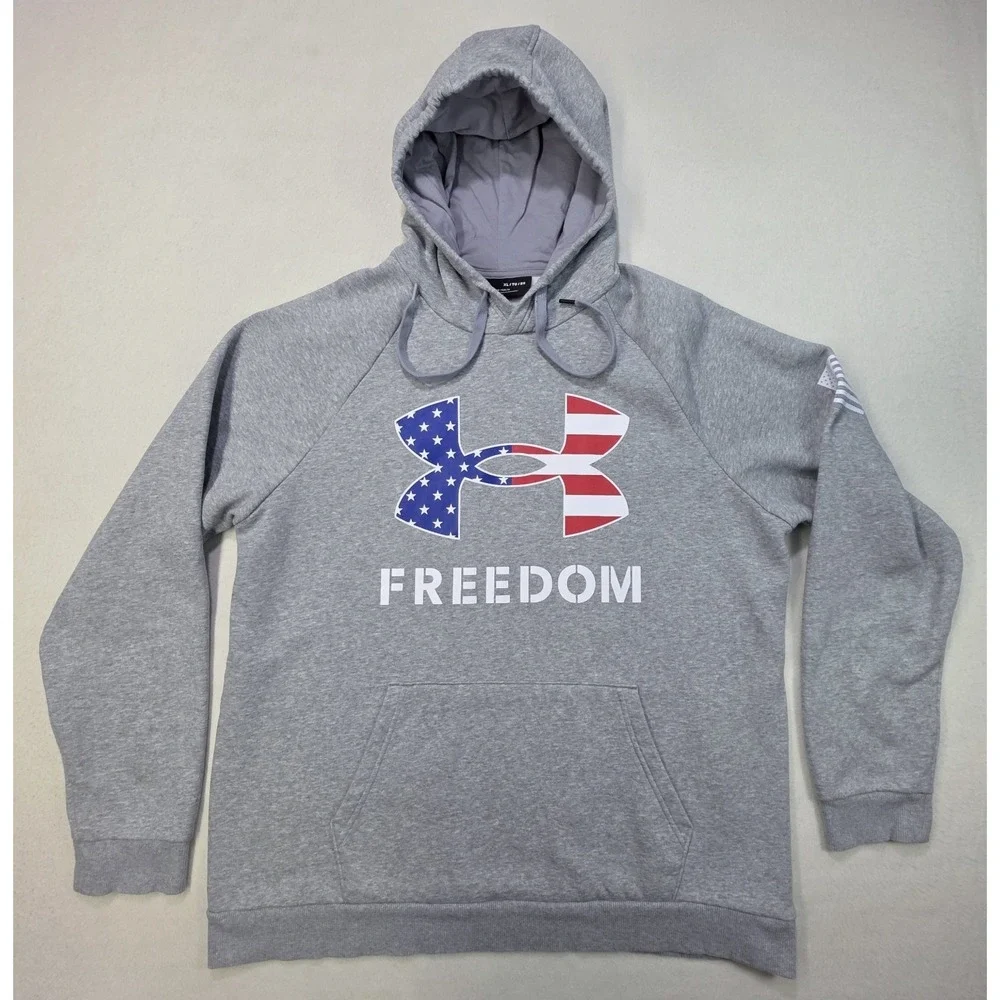 Under Armour Freedom Hoodie Mens XL Pullover Sweatshirt USA Flag Red Blue White‎